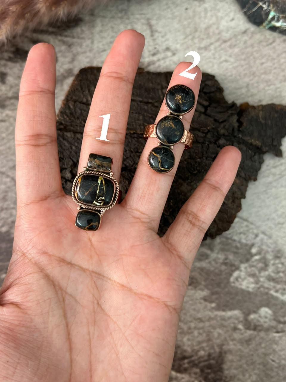 Handmade Blackjack Turquoise Copper Collection: Adjustable Ring Signed Nizhoni