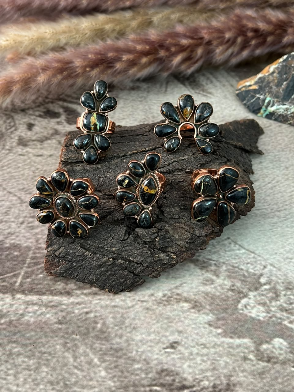 Handmade Blackjack Turquoise Copper Collection: Adjustable Ring Signed Nizhoni