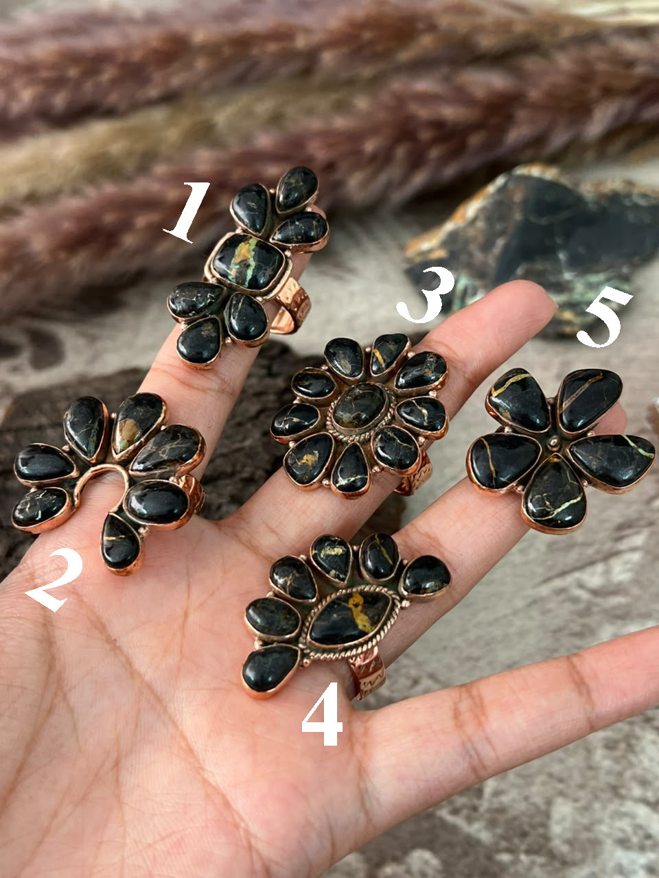 Handmade Blackjack Turquoise Copper Collection: Adjustable Ring Signed Nizhoni