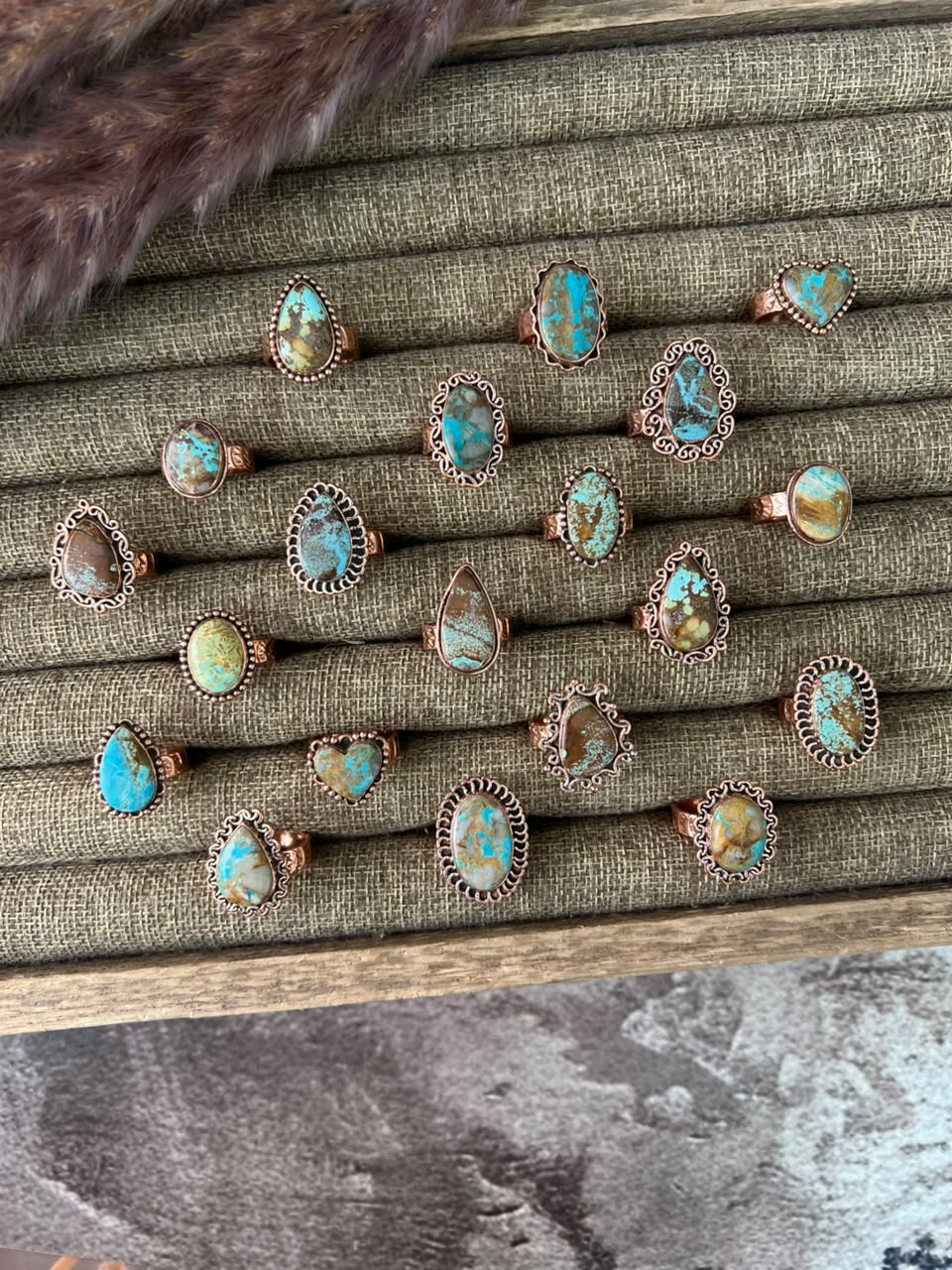 Handmade Royston Turquoise Copper Collection: Adjustable Ring Signed Nizhoni