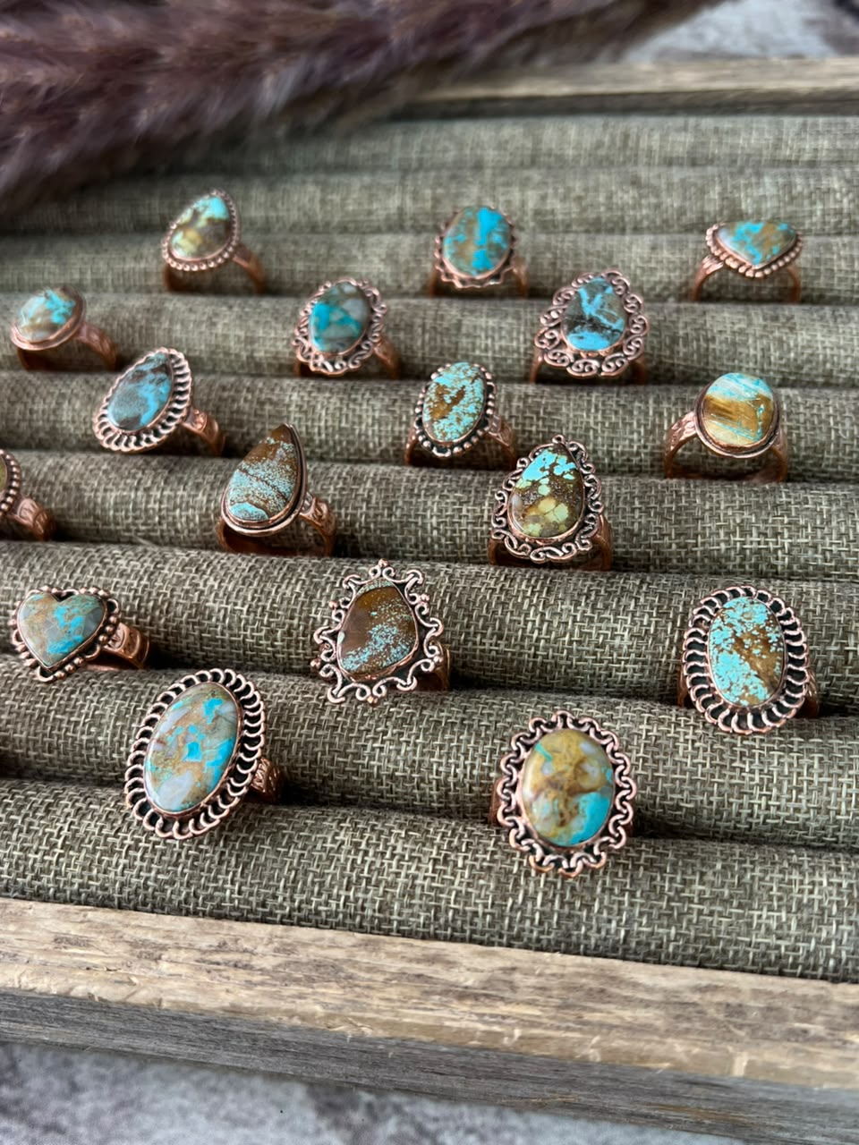 Handmade Royston Turquoise Copper Collection: Adjustable Ring Signed Nizhoni