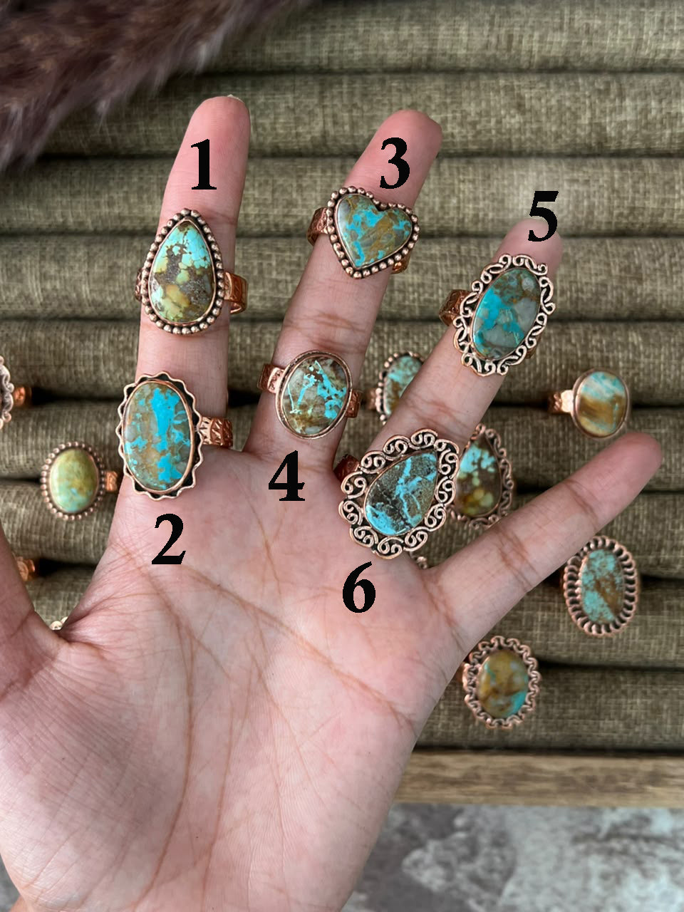 Handmade Royston Turquoise Copper Collection: Adjustable Ring Signed Nizhoni