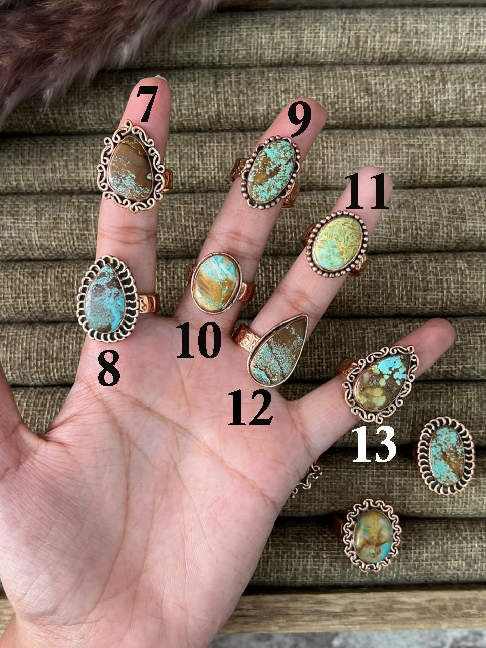Handmade Royston Turquoise Copper Collection: Adjustable Ring Signed Nizhoni