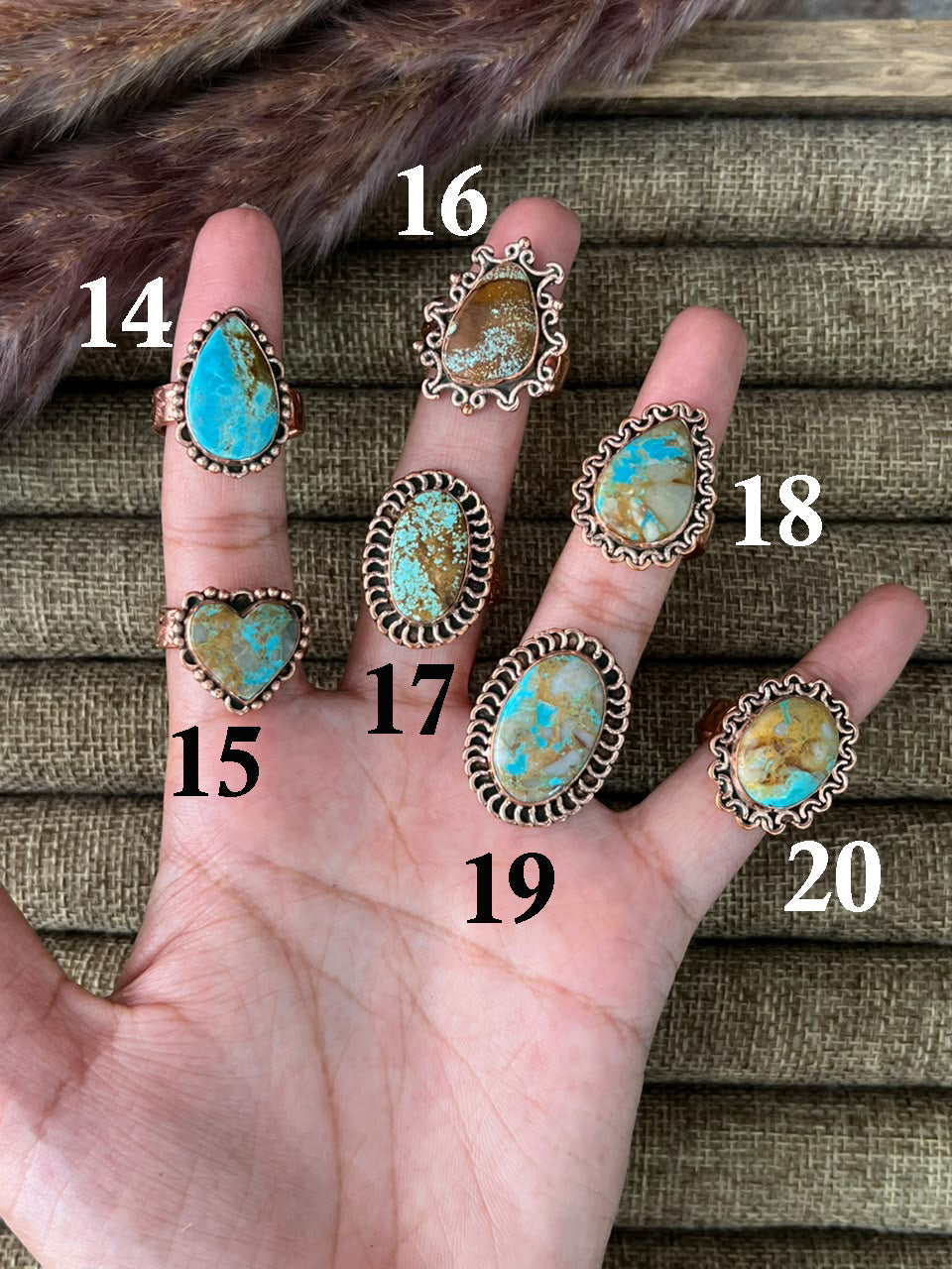 Handmade Royston Turquoise Copper Collection: Adjustable Ring Signed Nizhoni