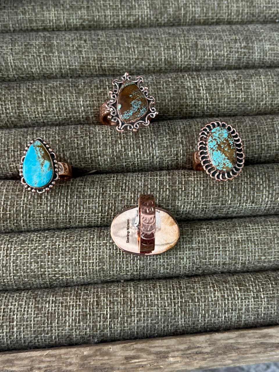 Handmade Royston Turquoise Copper Collection: Adjustable Ring Signed Nizhoni