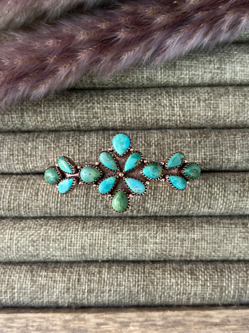 Handmade Kingman Turquoise Copper Collection: Cuff Bracelet Signed Nizhoni