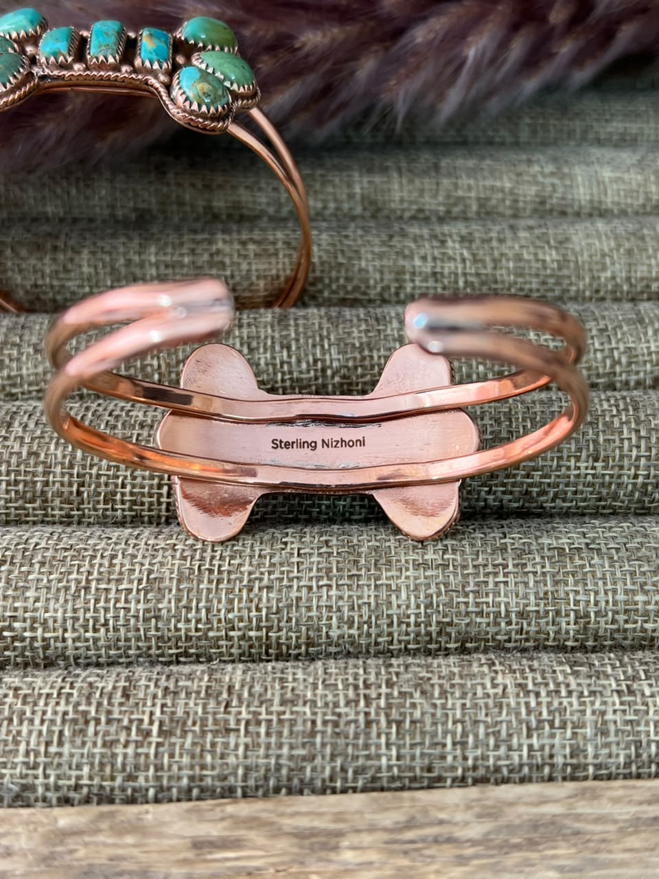 Handmade Kingman Turquoise Copper Collection: Cuff Bracelet Signed Nizhoni