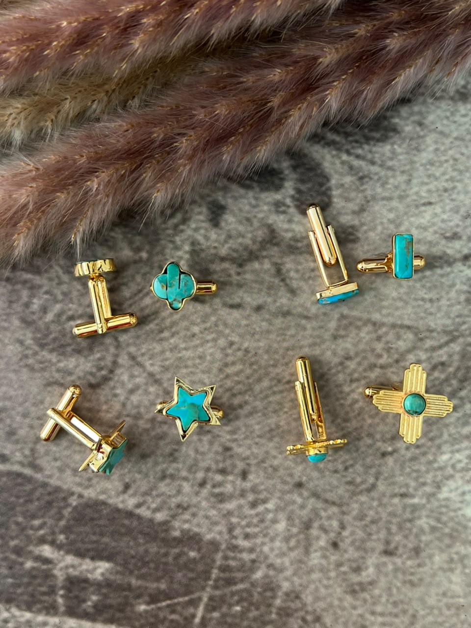 “The Golden Collection” Handmade Kingman Turquoise Gold Cuff Links