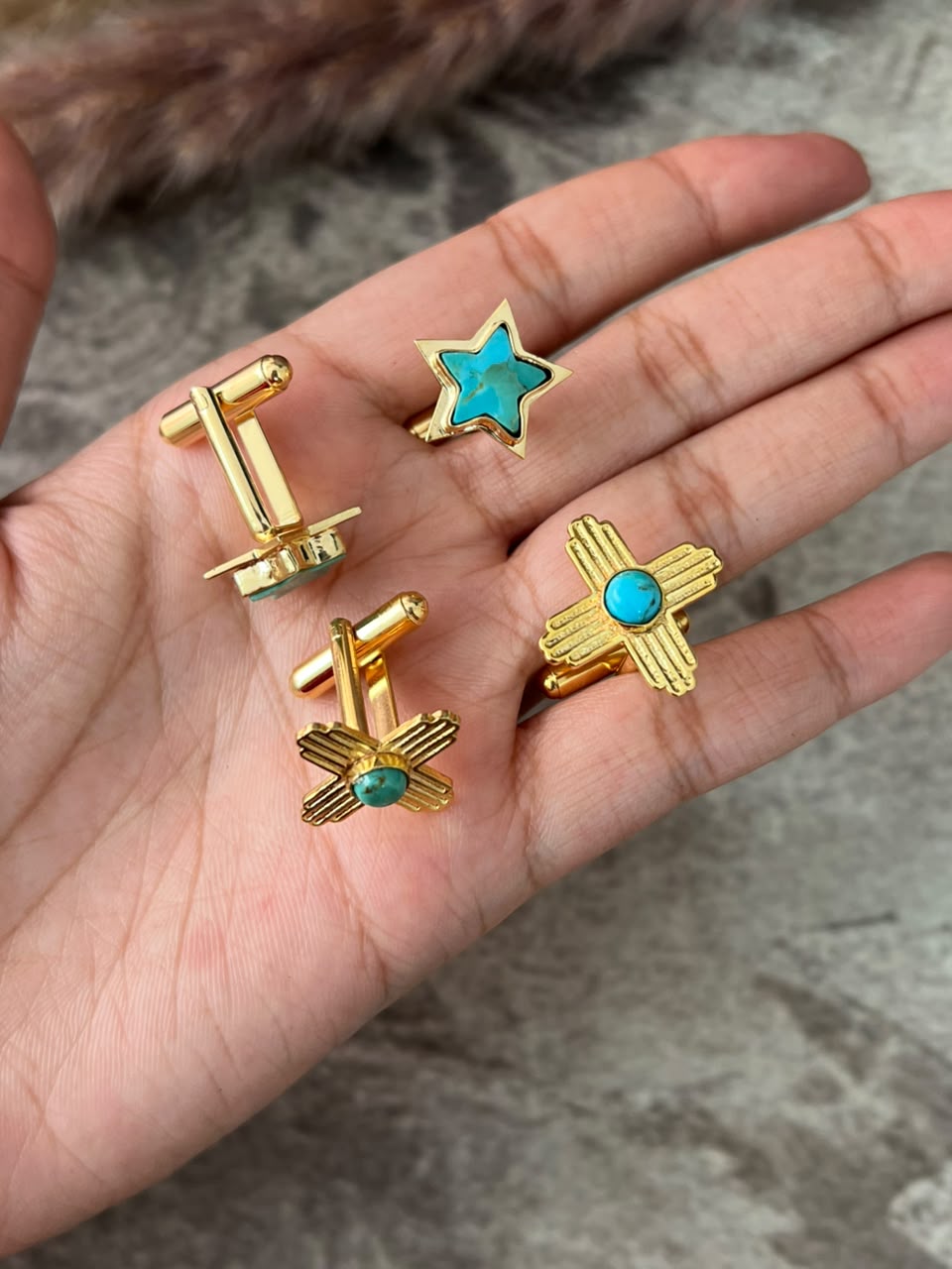 “The Golden Collection” Handmade Kingman Turquoise Gold Cuff Links
