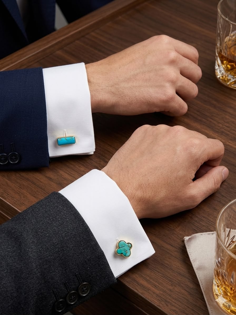 “The Golden Collection” Handmade Kingman Turquoise Gold Cuff Links