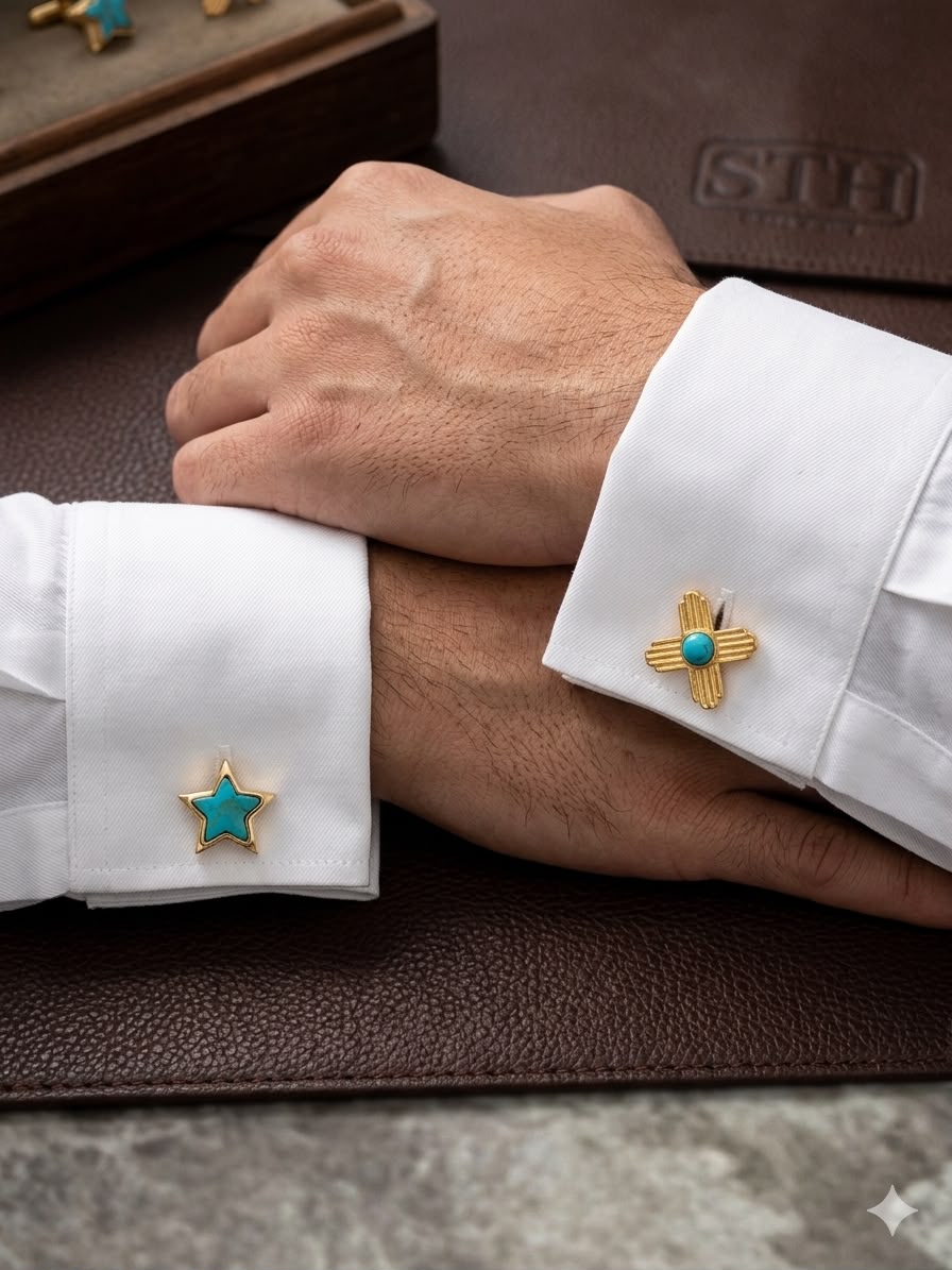 “The Golden Collection” Handmade Kingman Turquoise Gold Cuff Links