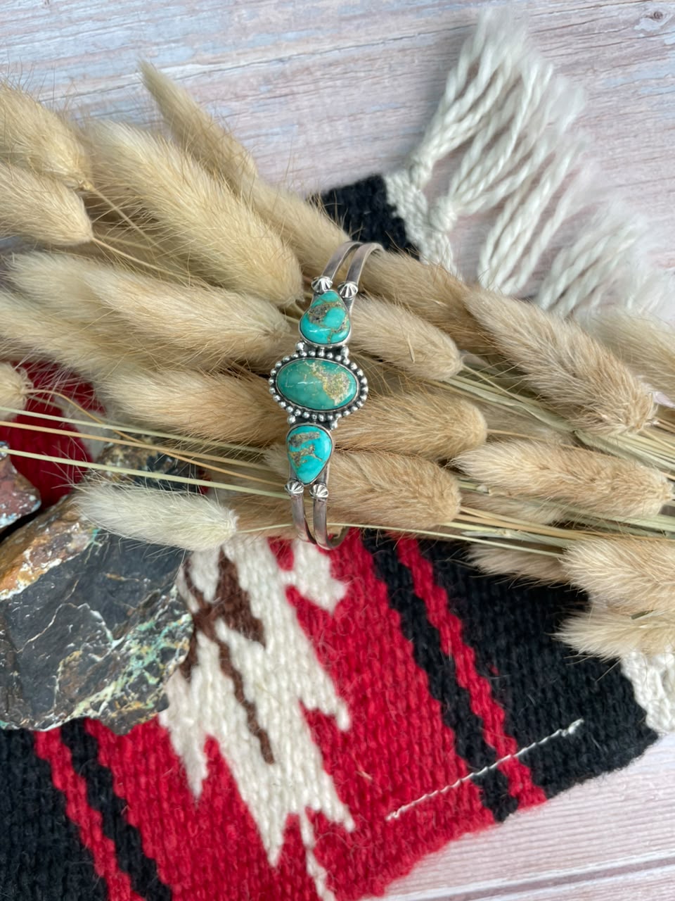 Handmade Sterling Silver Emerald Valley Turquoise Collection: Cuff Bracelet Signed Nizhoni