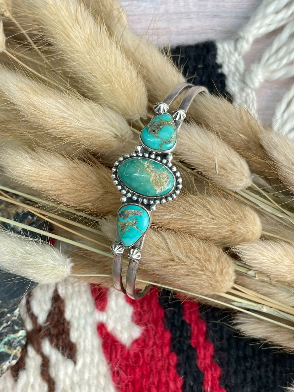 Handmade Sterling Silver Emerald Valley Turquoise Collection: Cuff Bracelet Signed Nizhoni