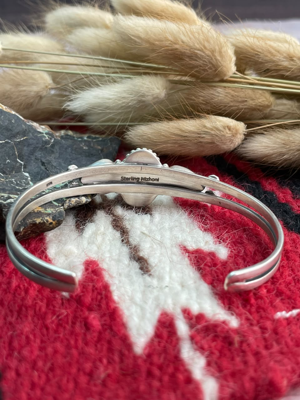 Handmade Sterling Silver Emerald Valley Turquoise Collection: Cuff Bracelet Signed Nizhoni