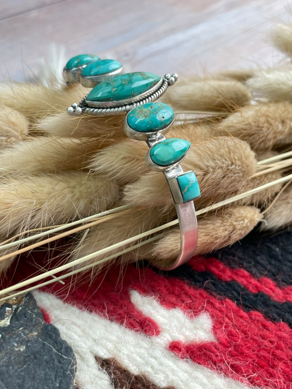 Handmade Sterling Silver Emerald Valley Turquoise Collection: Cuff Bracelet Signed Nizhoni