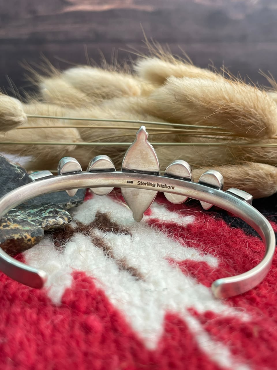 Handmade Sterling Silver Emerald Valley Turquoise Collection: Cuff Bracelet Signed Nizhoni