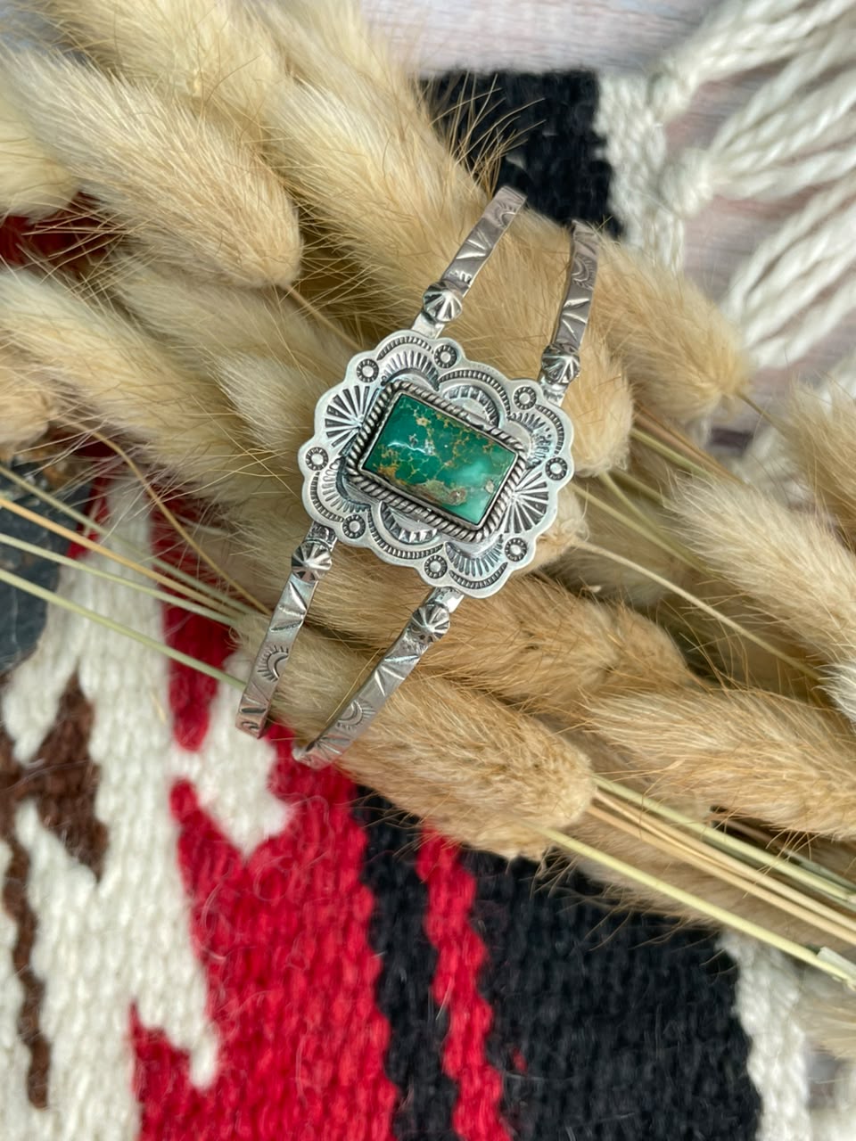 Handmade Sterling Silver Emerald Valley Turquoise Collection: Cuff Bracelet Signed Nizhoni