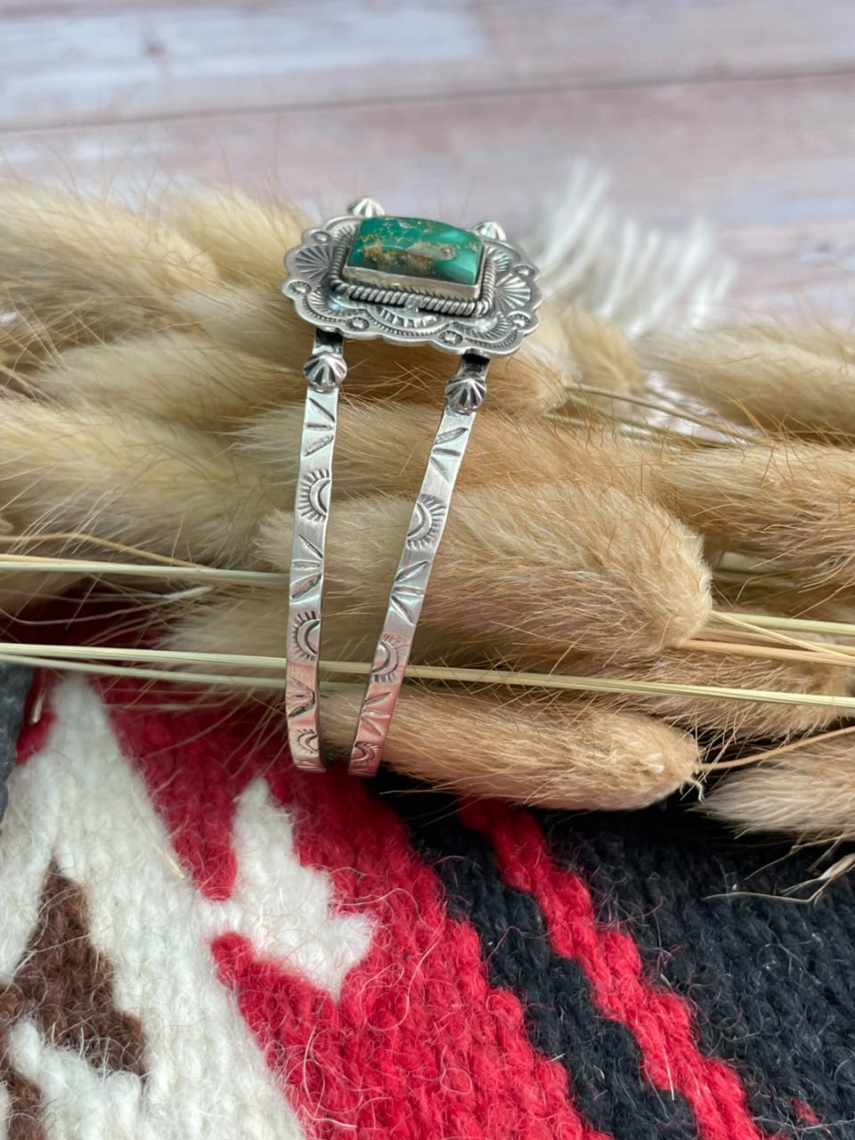 Handmade Sterling Silver Emerald Valley Turquoise Collection: Cuff Bracelet Signed Nizhoni