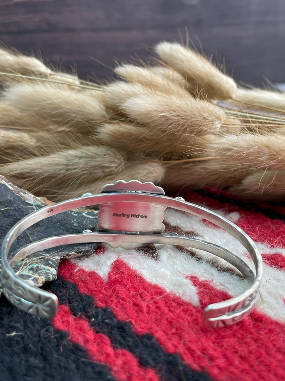 Handmade Sterling Silver Emerald Valley Turquoise Collection: Cuff Bracelet Signed Nizhoni