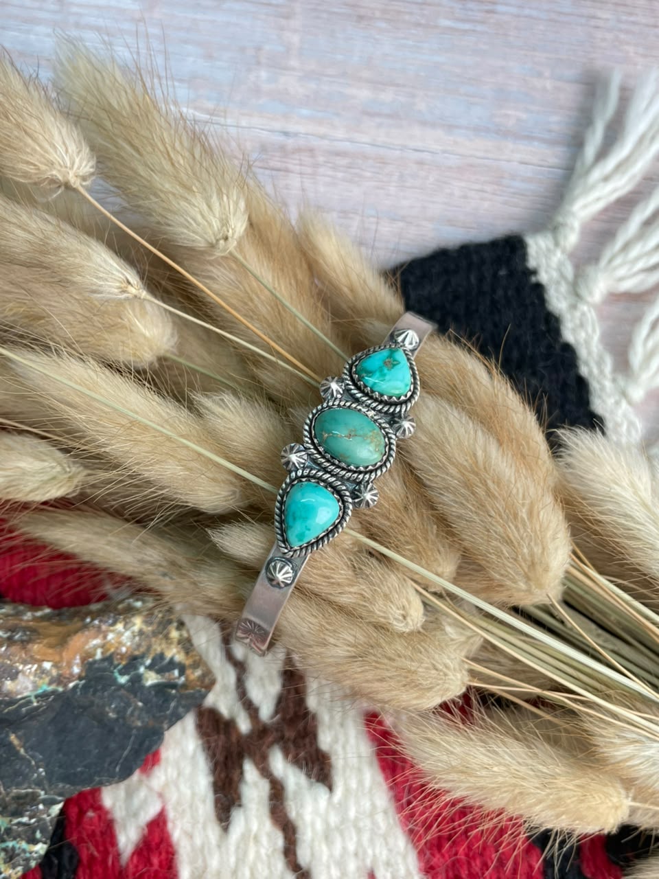 Handmade Sterling Silver Emerald Valley Turquoise Collection: Cuff Bracelet Signed Nizhoni