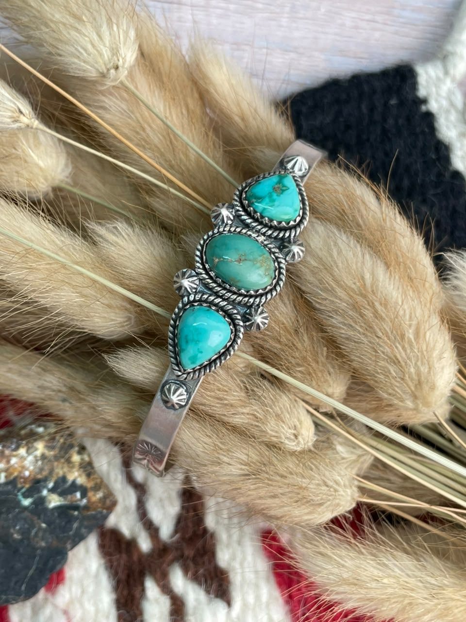 Handmade Sterling Silver Emerald Valley Turquoise Collection: Cuff Bracelet Signed Nizhoni