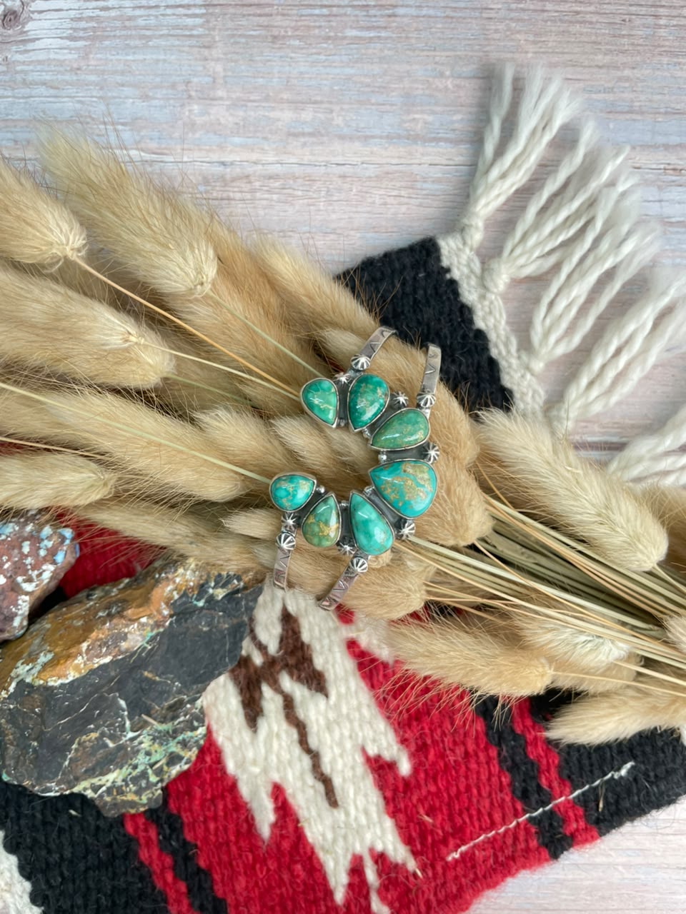 Handmade Sterling Silver Emerald Valley Turquoise Collection: Naja Cuff Bracelet Signed Nizhoni