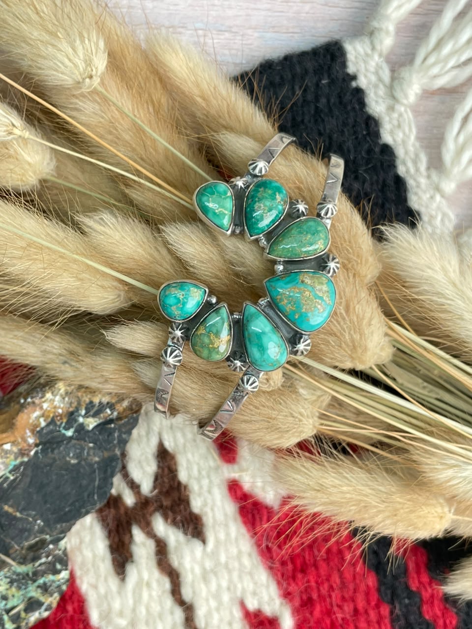 Handmade Sterling Silver Emerald Valley Turquoise Collection: Naja Cuff Bracelet Signed Nizhoni