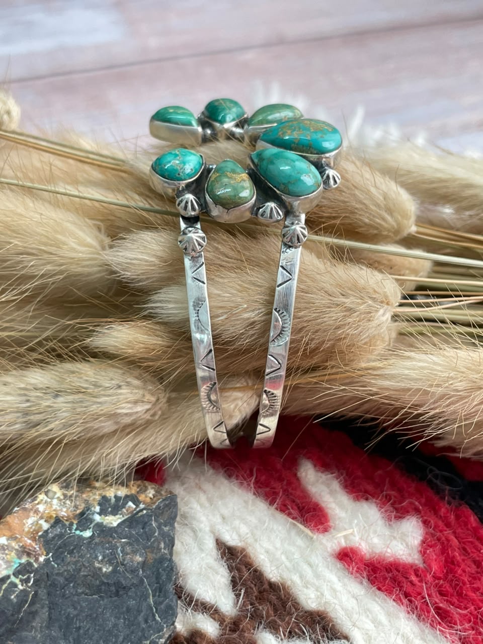 Handmade Sterling Silver Emerald Valley Turquoise Collection: Naja Cuff Bracelet Signed Nizhoni