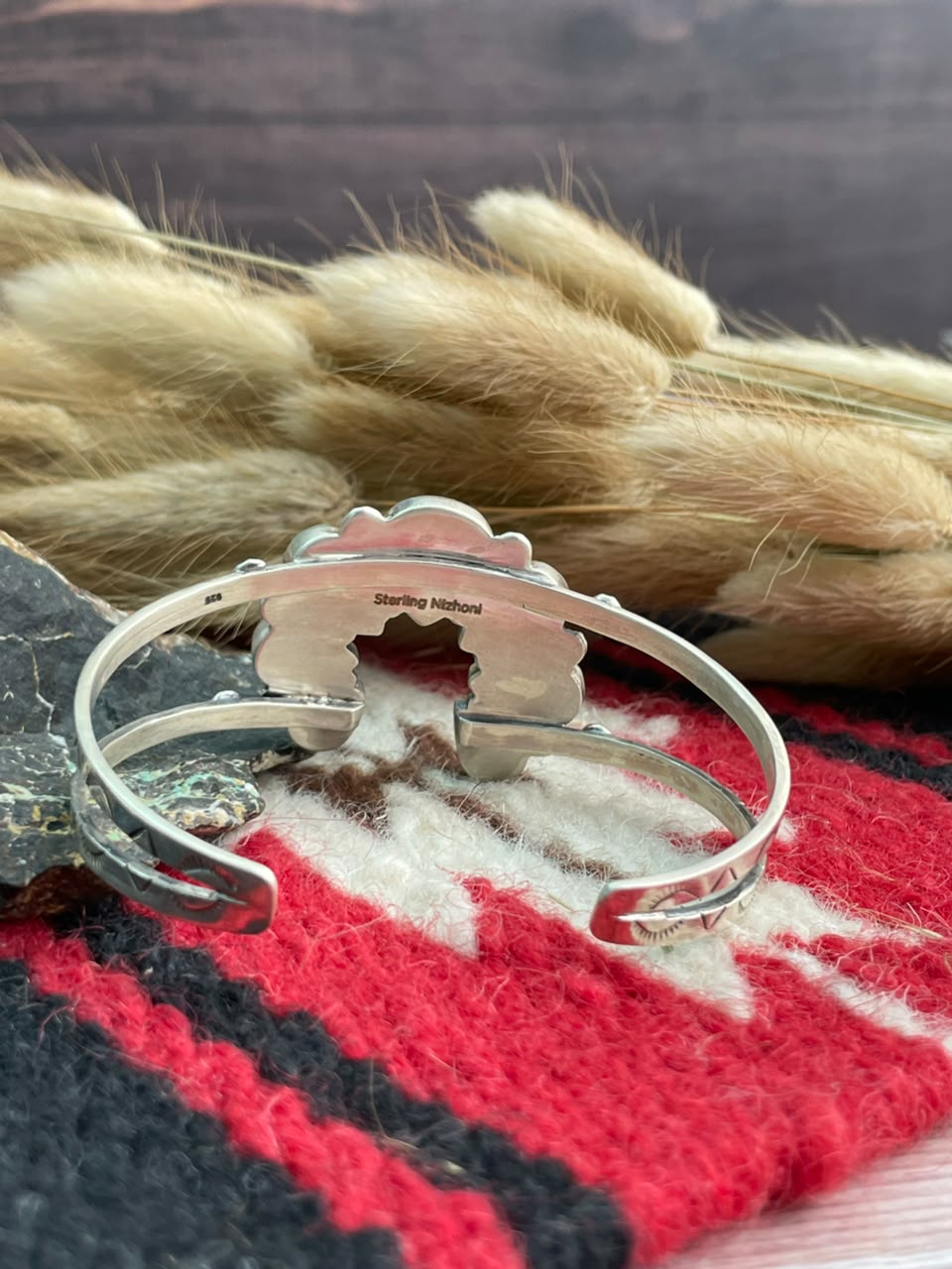Handmade Sterling Silver Emerald Valley Turquoise Collection: Naja Cuff Bracelet Signed Nizhoni