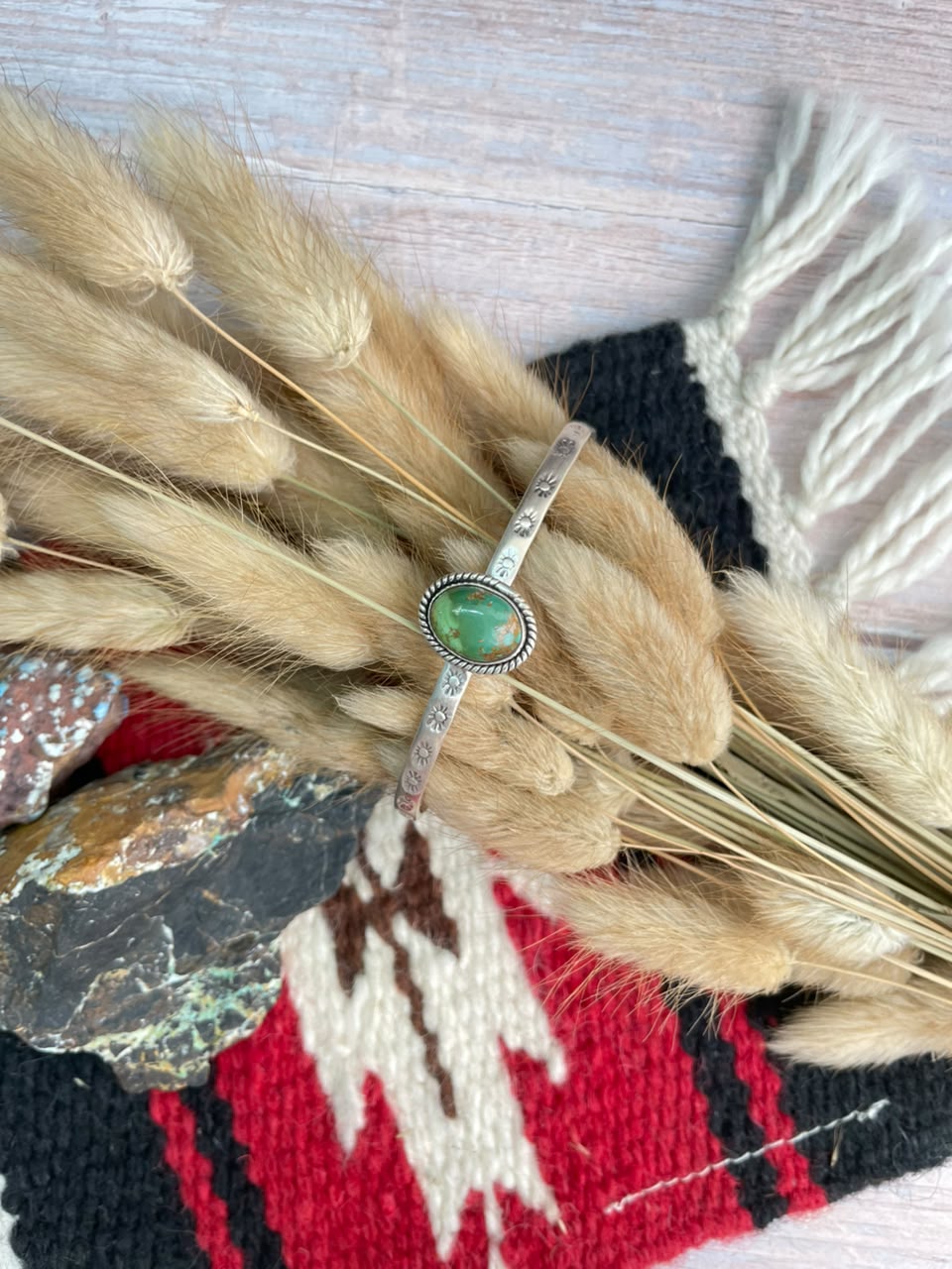 Handmade Sterling Silver Emerald Valley Turquoise Collection: Cuff Bracelet Signed Nizhoni