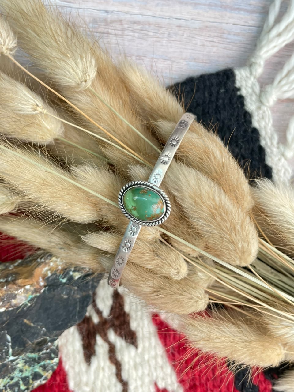 Handmade Sterling Silver Emerald Valley Turquoise Collection: Cuff Bracelet Signed Nizhoni