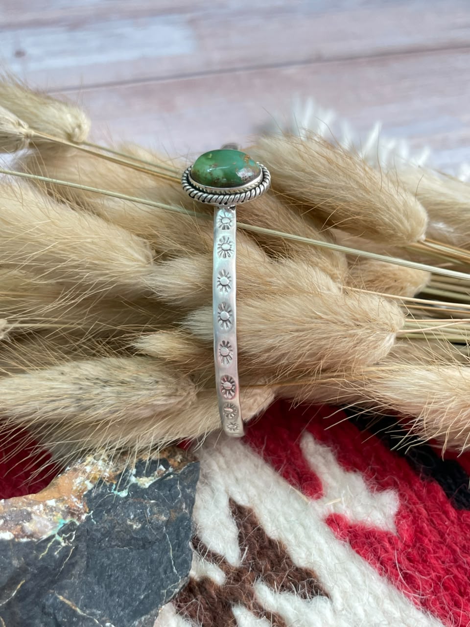 Handmade Sterling Silver Emerald Valley Turquoise Collection: Cuff Bracelet Signed Nizhoni