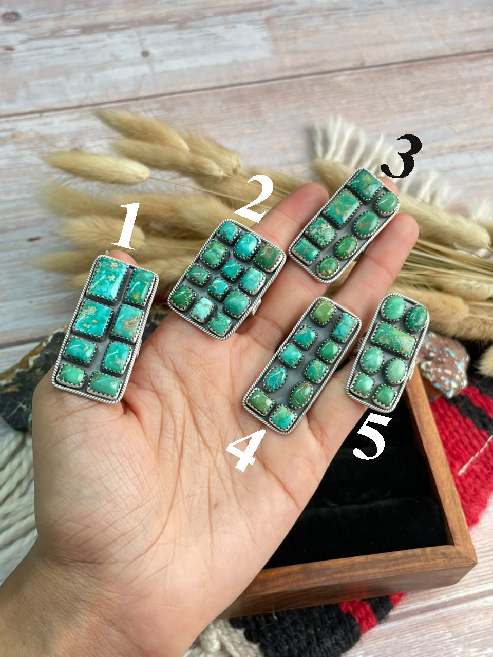 Handmade Sterling Silver Emerald Valley Turquoise Collection: Adjustable Bar Ring Signed Nizhoni