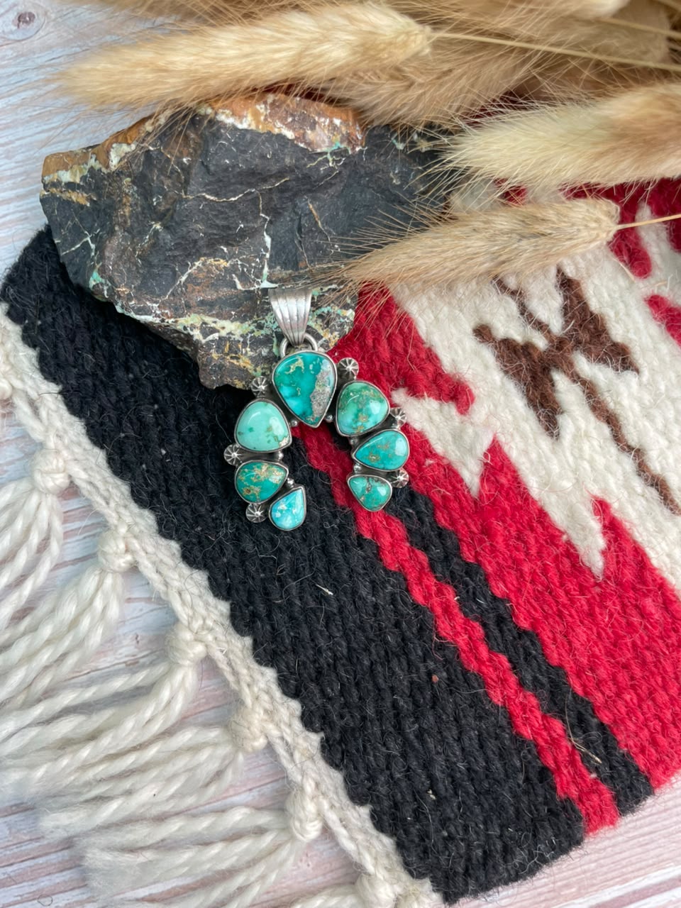 Handmade Sterling Silver Emerald Valley Turquoise Collection: Naja Pendant Signed Nizhoni