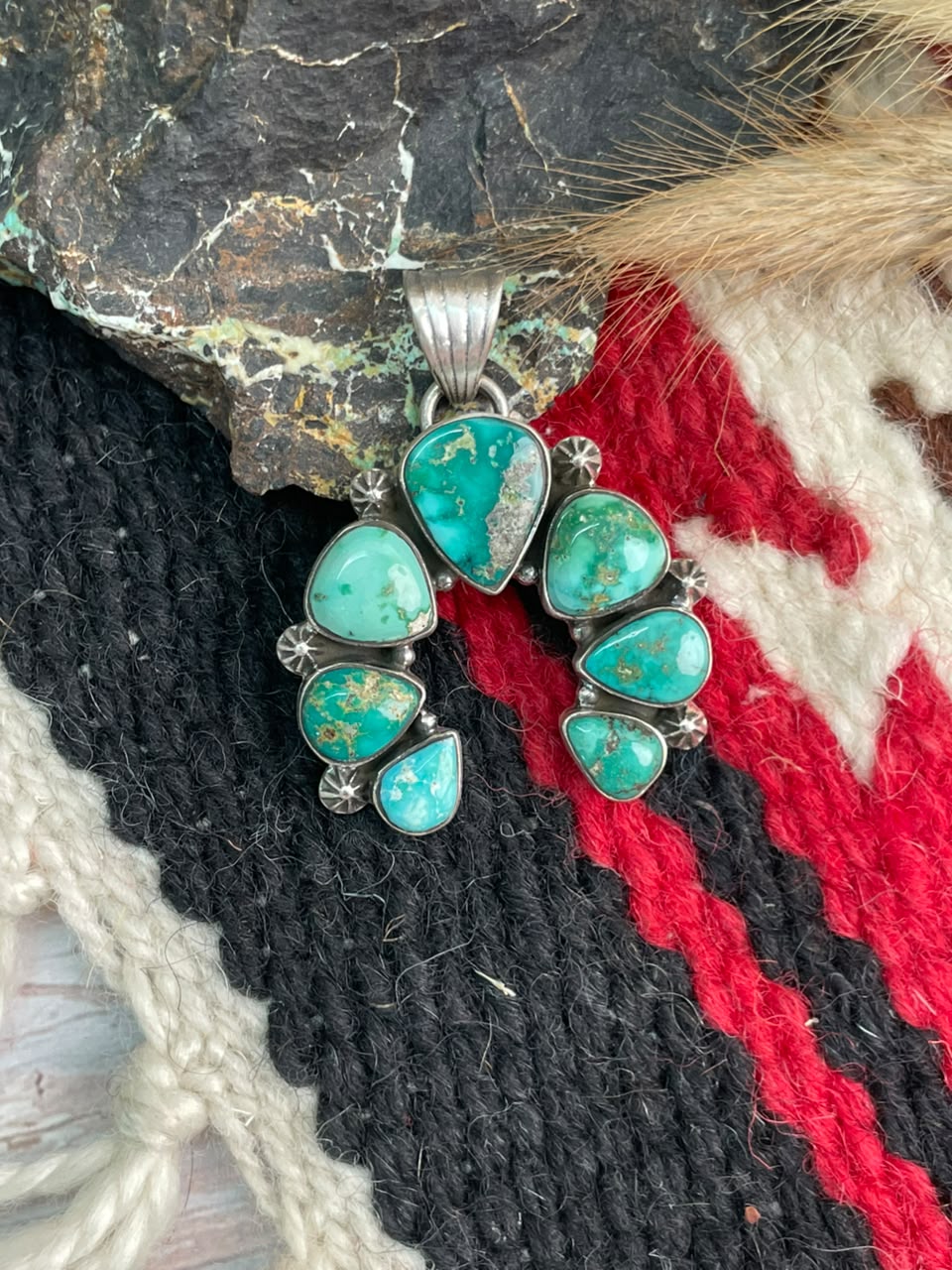 Handmade Sterling Silver Emerald Valley Turquoise Collection: Naja Pendant Signed Nizhoni