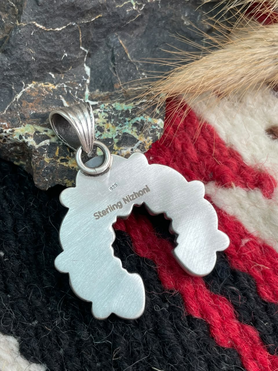 Handmade Sterling Silver Emerald Valley Turquoise Collection: Naja Pendant Signed Nizhoni