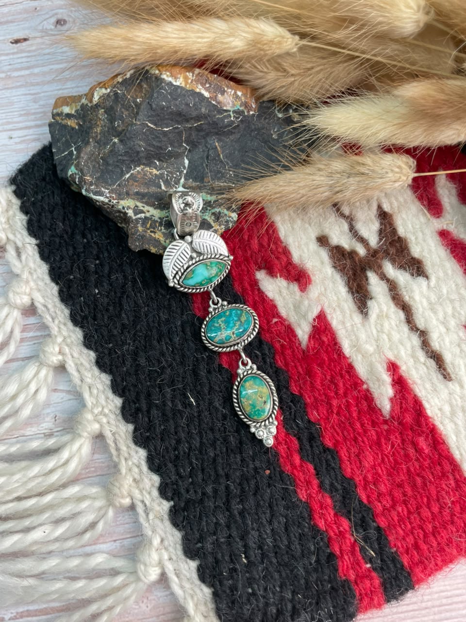 Handmade Sterling Silver Emerald Valley Turquoise Collection: Pendant Signed Nizhoni