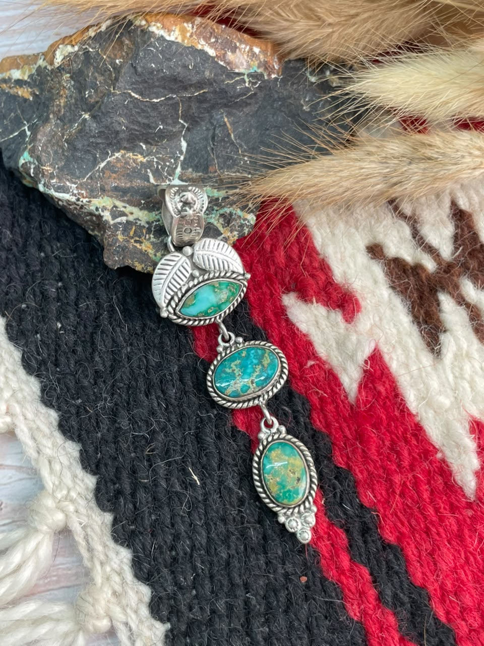 Handmade Sterling Silver Emerald Valley Turquoise Collection: Pendant Signed Nizhoni