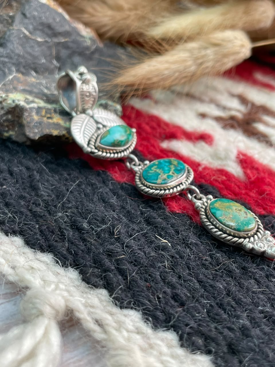 Handmade Sterling Silver Emerald Valley Turquoise Collection: Pendant Signed Nizhoni
