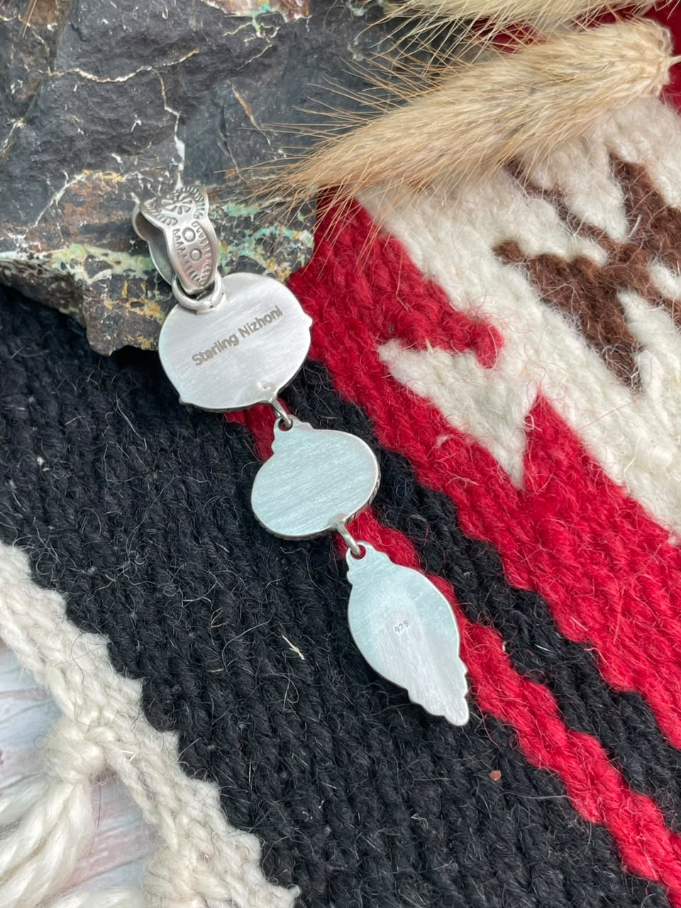 Handmade Sterling Silver Emerald Valley Turquoise Collection: Pendant Signed Nizhoni