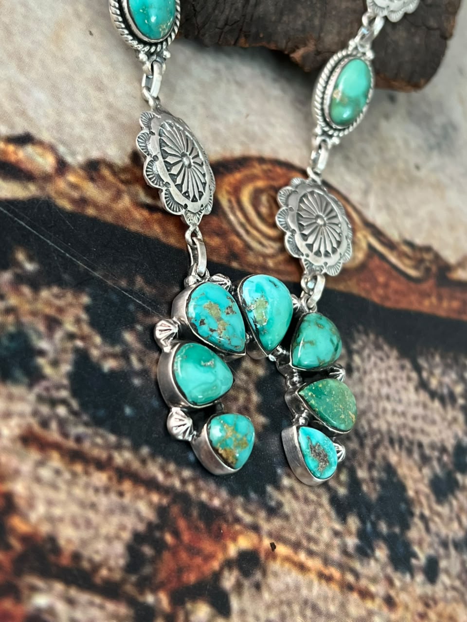 Handmade Sterling Silver Emerald Valley Turquoise Collection: Naja Necklace Signed Nizhoni