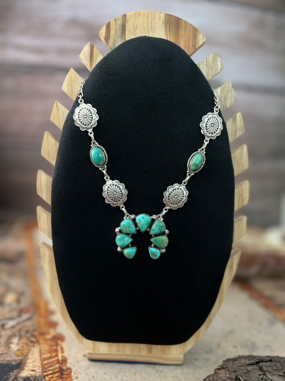 Handmade Sterling Silver Emerald Valley Turquoise Collection: Naja Necklace Signed Nizhoni