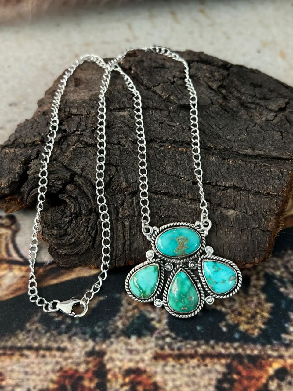 Handmade Sterling Silver Emerald Valley Turquoise Collection: Necklace Signed Nizhoni