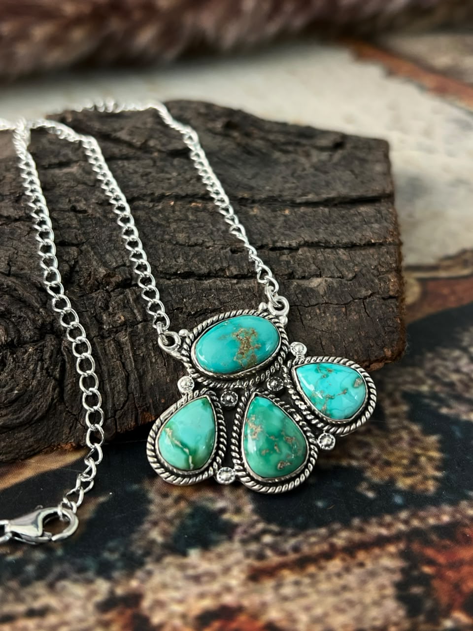Handmade Sterling Silver Emerald Valley Turquoise Collection: Necklace Signed Nizhoni