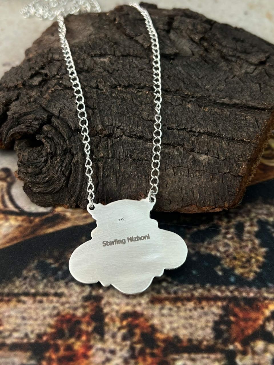 Handmade Sterling Silver Emerald Valley Turquoise Collection: Necklace Signed Nizhoni