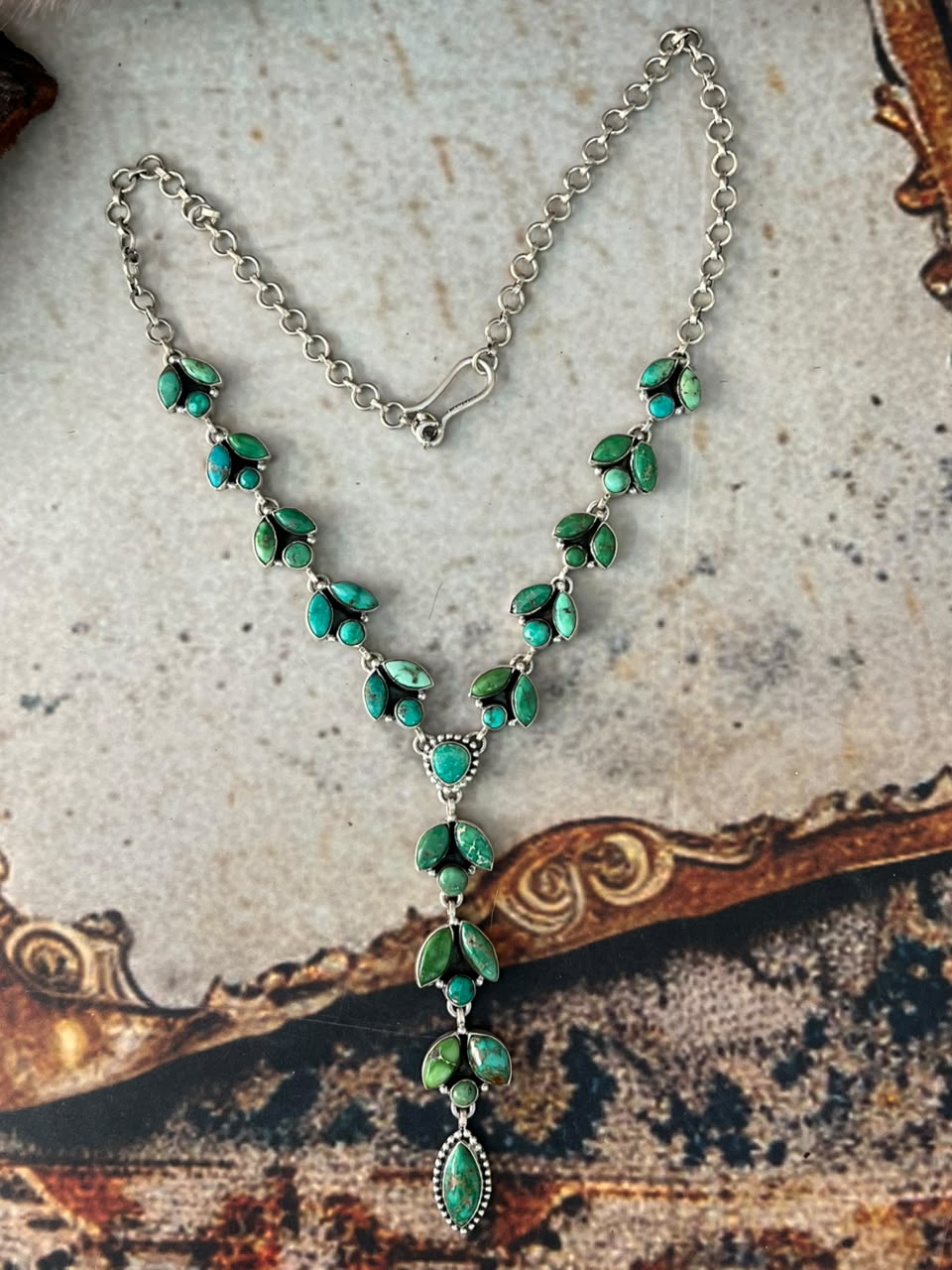 Handmade Sterling Silver Emerald Valley Turquoise Collection: Necklace Signed Nizhoni