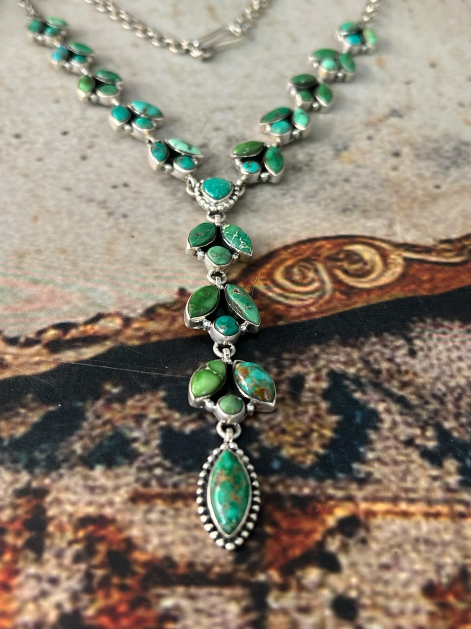 Handmade Sterling Silver Emerald Valley Turquoise Collection: Necklace Signed Nizhoni