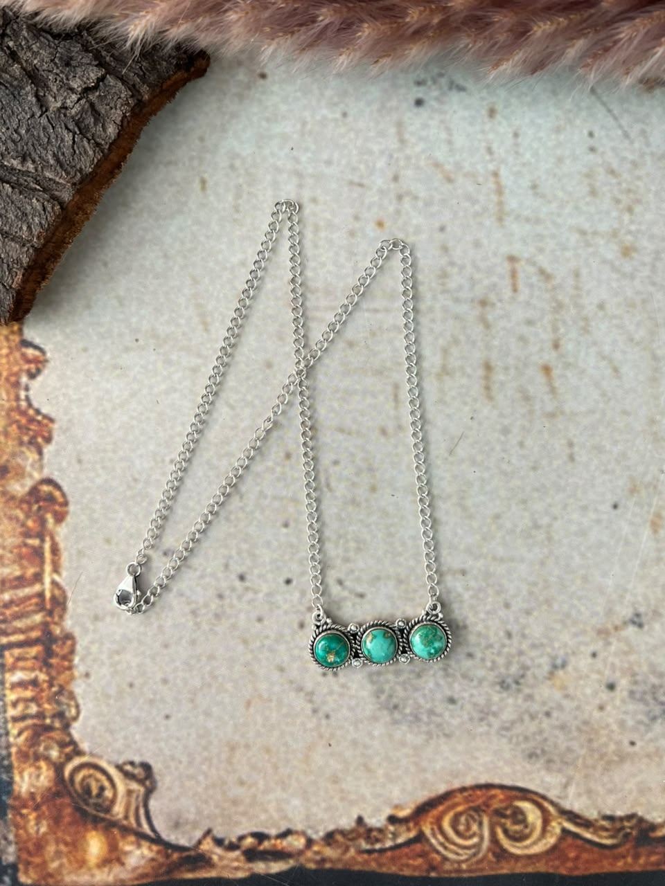 Handmade Sterling Silver Emerald Valley Turquoise Collection: Necklace Signed Nizhoni