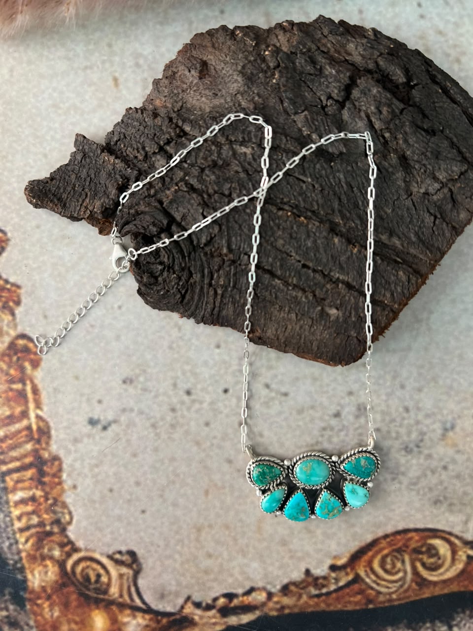 Handmade Sterling Silver Emerald Valley Turquoise Collection: Necklace Signed Nizhoni