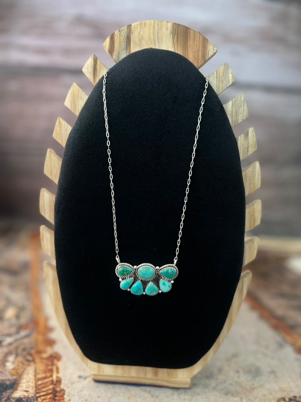 Handmade Sterling Silver Emerald Valley Turquoise Collection: Necklace Signed Nizhoni